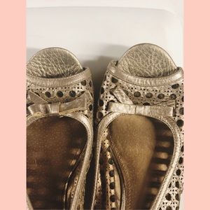 Genuine Leather Gold Wedge Sandal